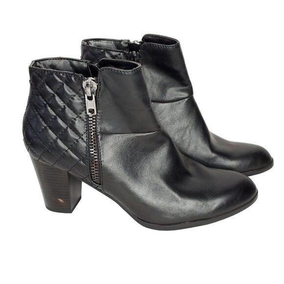 Laura Ashley Ankle Book 9 Black La Fortune Chunk Heel Quilted Back Zip Closure - Picture 1 of 7